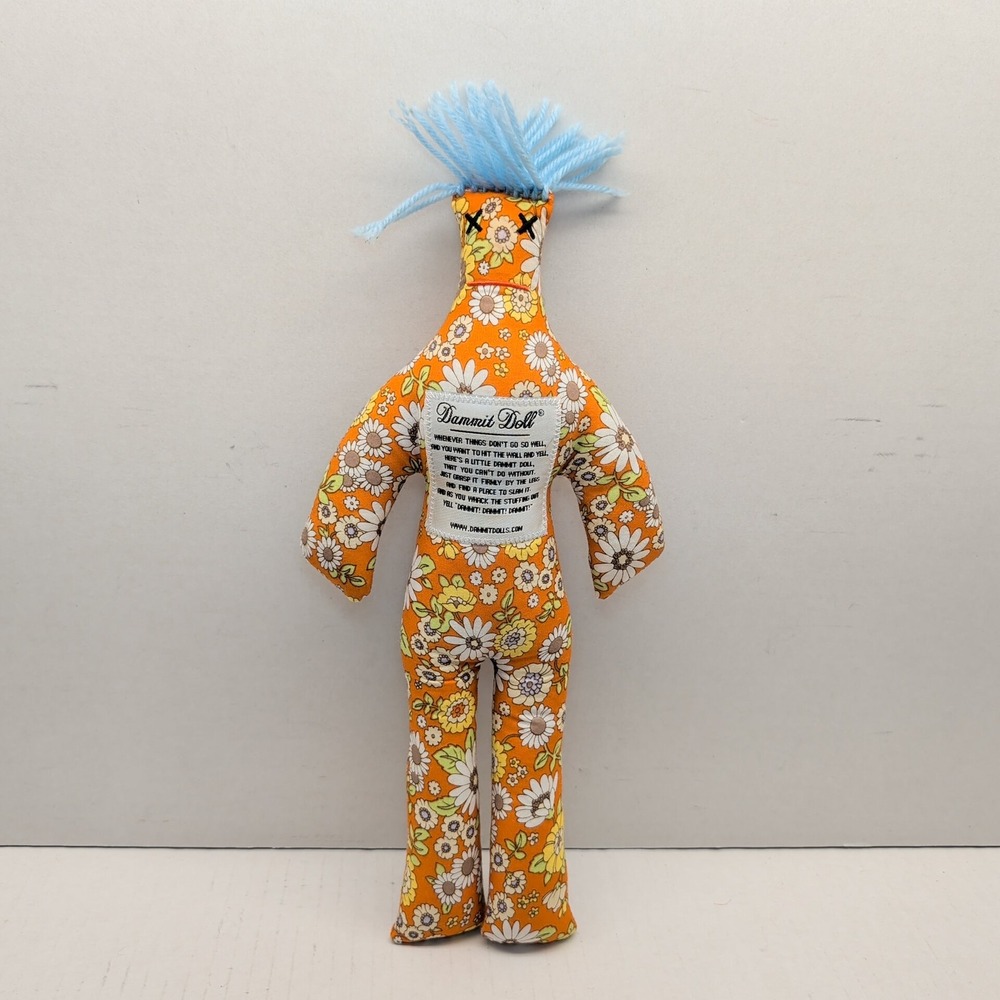 Dammit Doll Classic Stress Relief Gag Gift Orange Floral Daisy Blue Hair